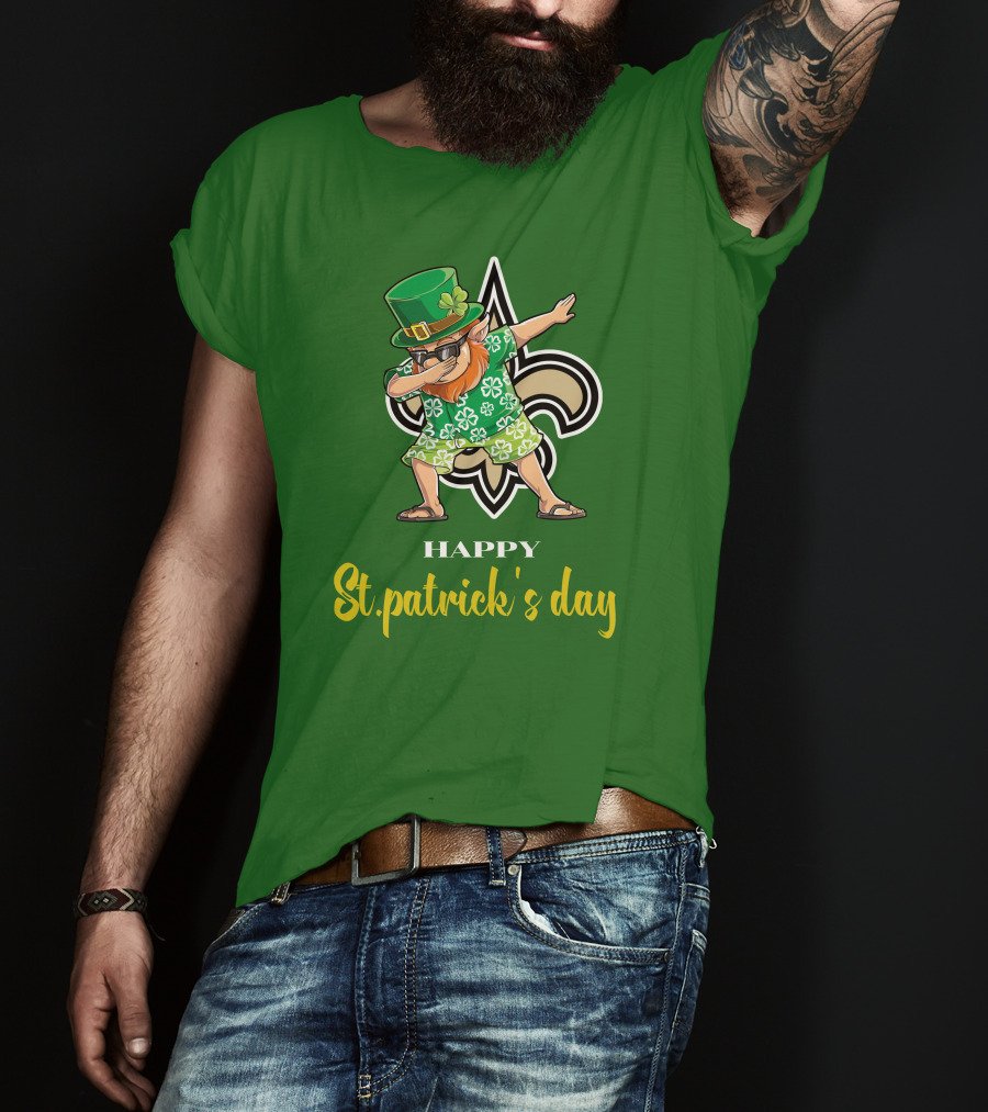Happy St. Patrick's Day New Orleans Saints Dabbing Leprechaun T-Shirt