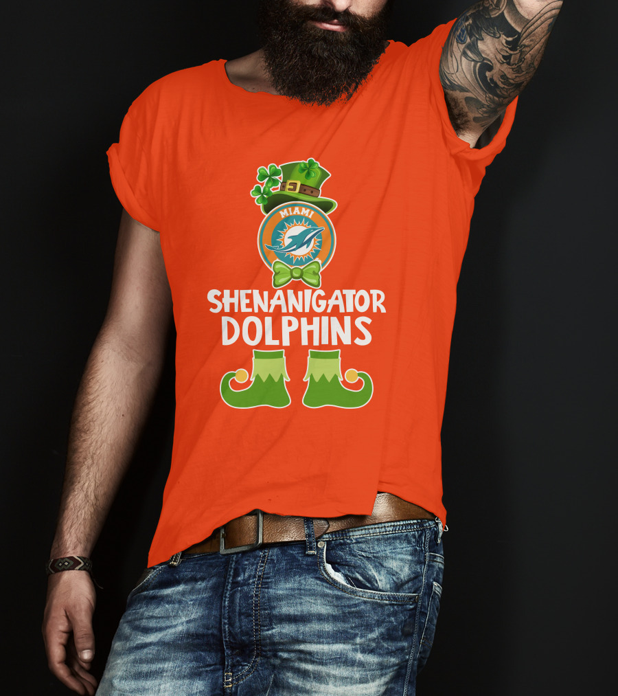 Shenanigator Miami Dolphins St. Patrick's Day Funny Leprechaun T-Shirt