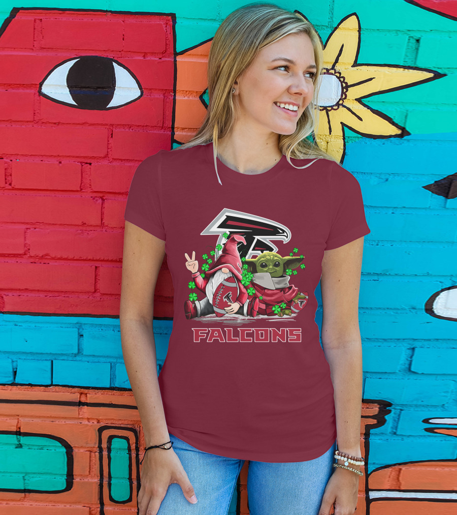 Leprechauns Gnomes Baby Yoda Hug Atlanta Falcons Shamrock Football T-Shirt
