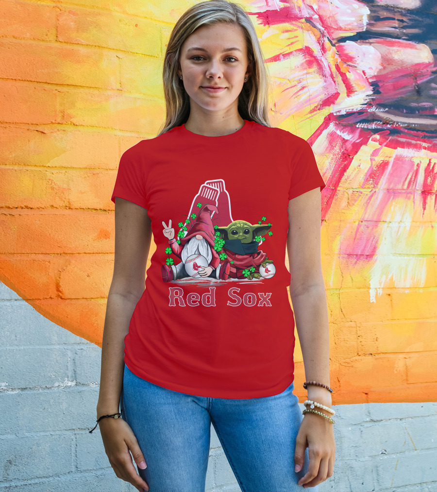 Leprechauns Gnomes Baby Yoda Red Sox Boston Baseball T-Shirt