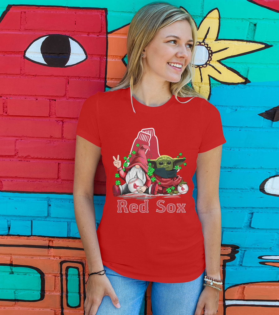 Leprechauns Gnomes Baby Yoda Red Sox Boston Baseball T-Shirt