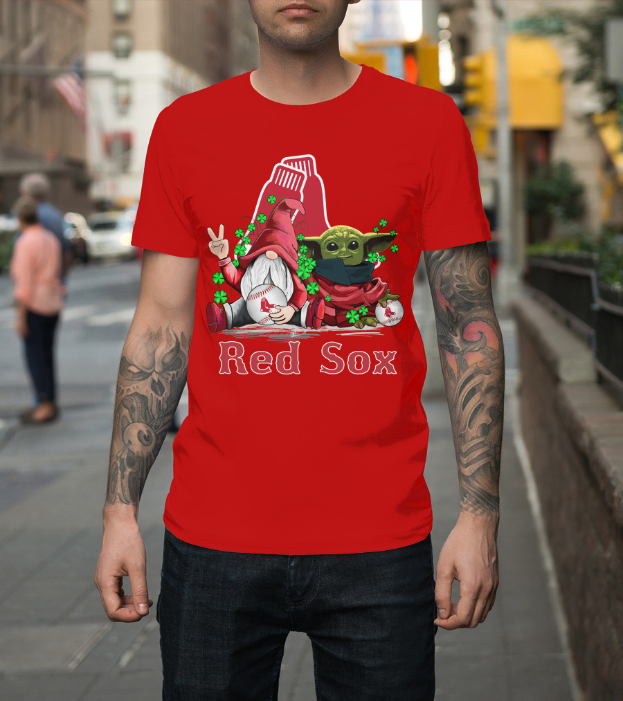 Leprechauns Gnomes Baby Yoda Red Sox Boston Baseball T-Shirt