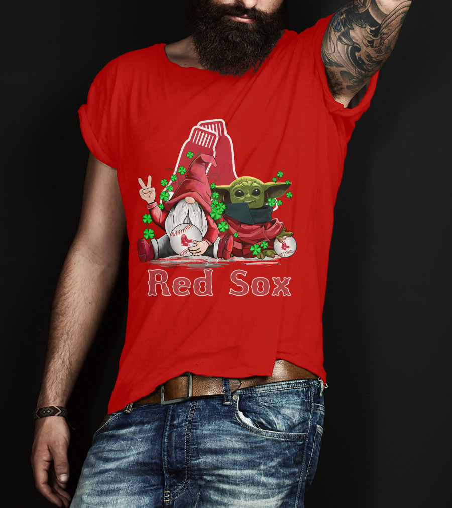 Leprechauns Gnomes Baby Yoda Red Sox Boston Baseball T-Shirt