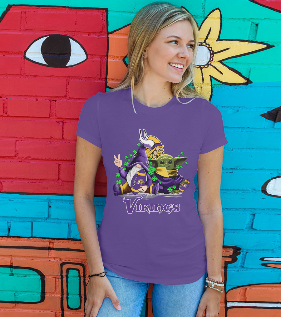 Leprechauns Gnomes Baby Yoda Hug Vikings Football Team T-Shirt