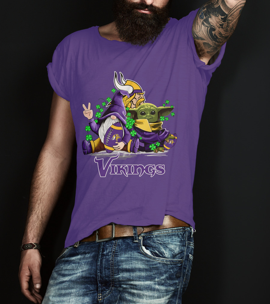 Leprechauns Gnomes Baby Yoda Hug Vikings Football Team T-Shirt