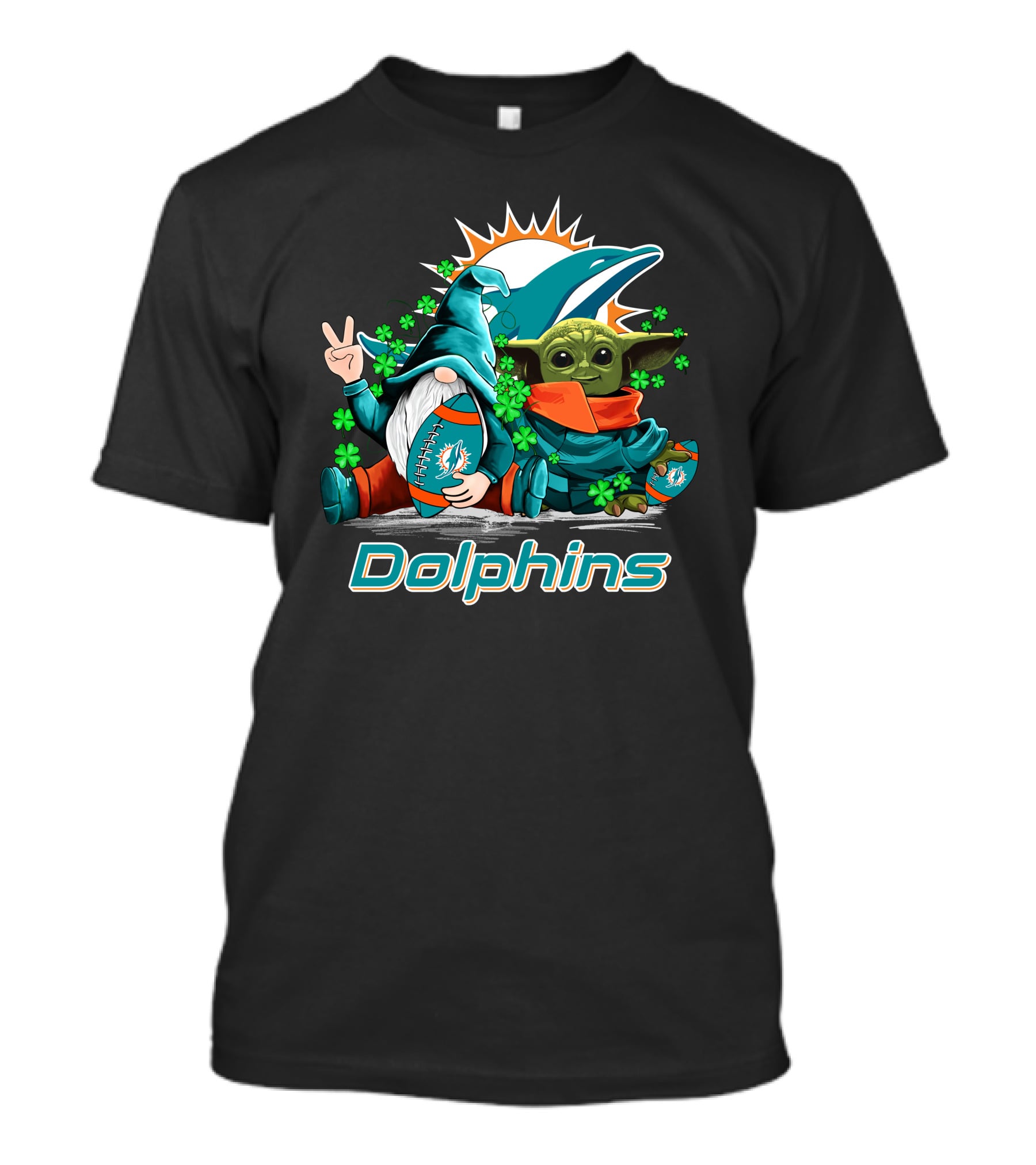 Miami Dolphins Leprechauns Gnomes Baby Yoda Hug T-Shirt