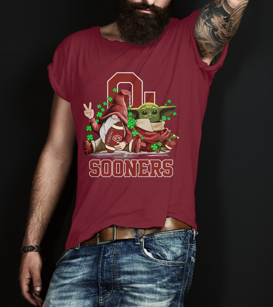 Oklahoma Sooners Leprechauns Gnomes Baby Yoda Football T-Shirt