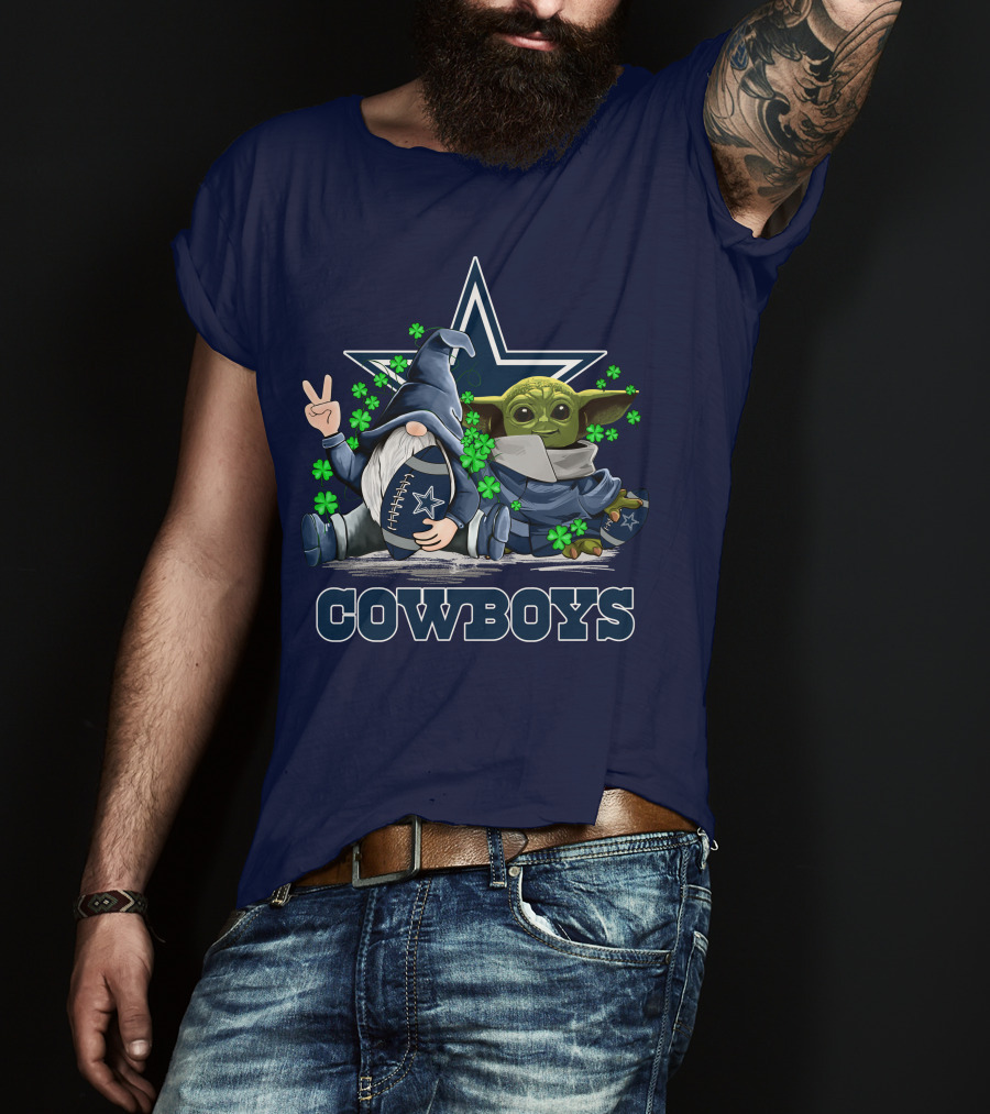 Leprechauns Gnomes Baby Yoda Hug Cowboys Star Clover Football T-Shirt