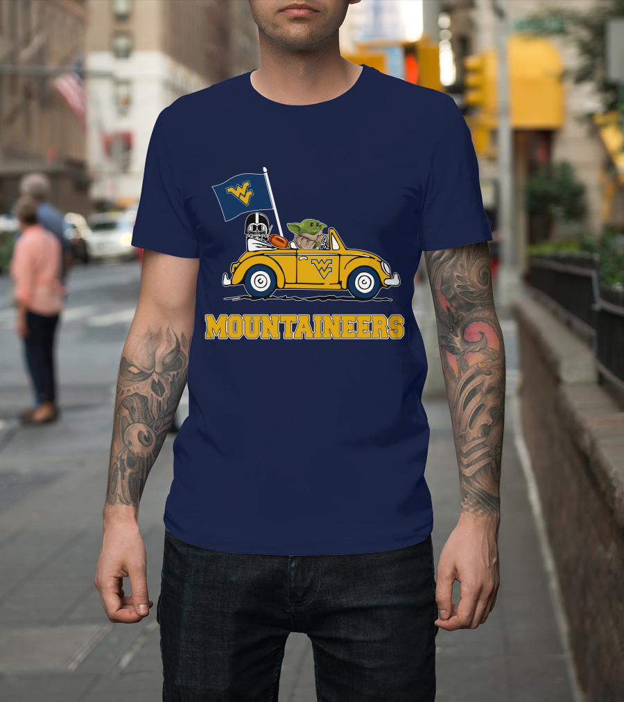 Mountaineers WVM Driving Featuring Baby Yoda and Football Helmet T-Shirt