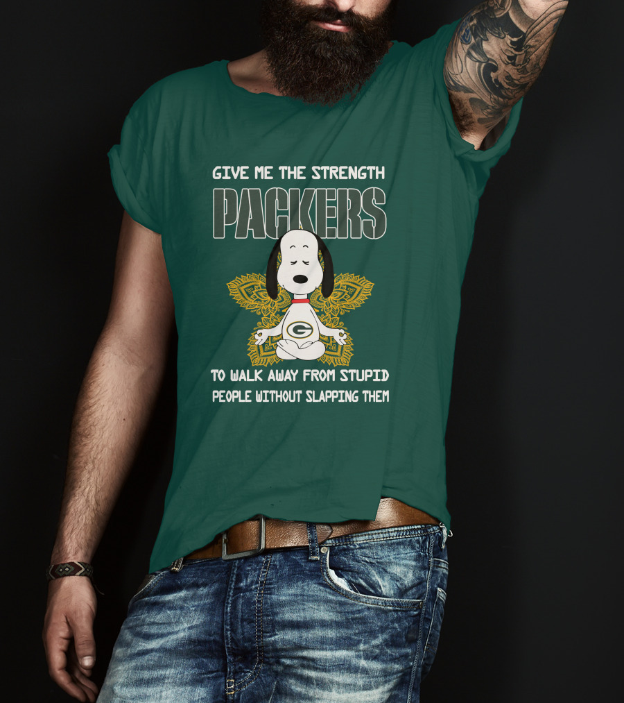 Packers Snoopy Yoga Give Me The Strength To Walk Away From Stupid People Without Slapping Them T-Shirt