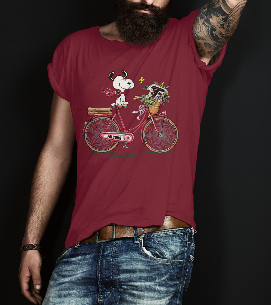 Atlanta Falcons Snoopy Woodstock Bicycle Adventure T-Shirt