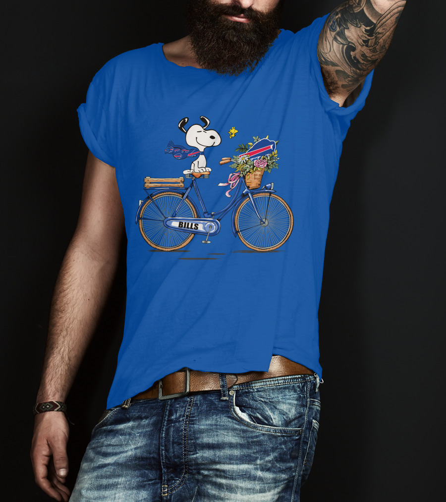Buffalo Bills Snoopy Bicycle With Woodstock And Football Elements T-Shirt