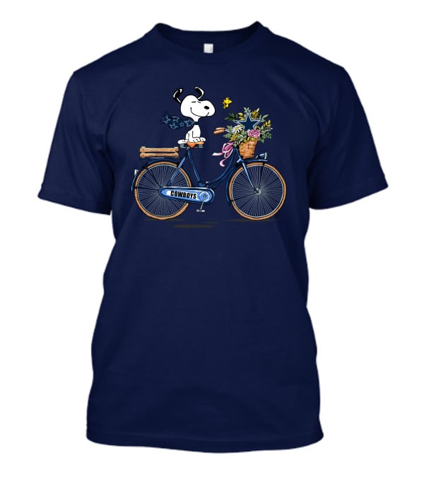 Dallas Cowboys Snoopy On Bicycle With Flowers And Star Basket T-Shirt