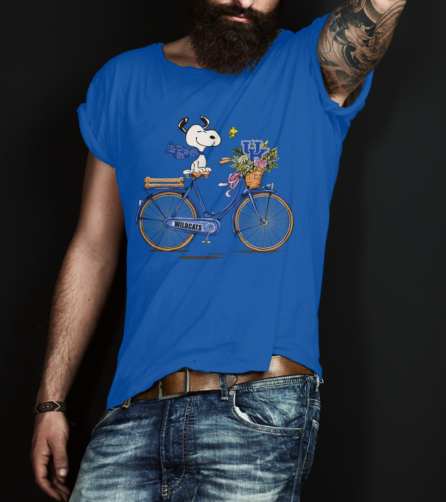 Kentucky Wildcats Snoopy On Bicycle With Flowers And UK T-Shirt