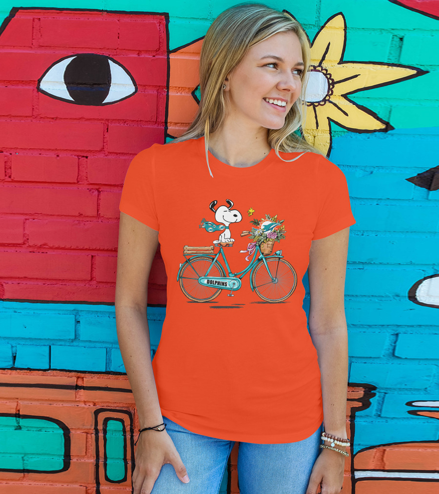 Miami Dolphins Snoopy Bicycle Adventure T-Shirt