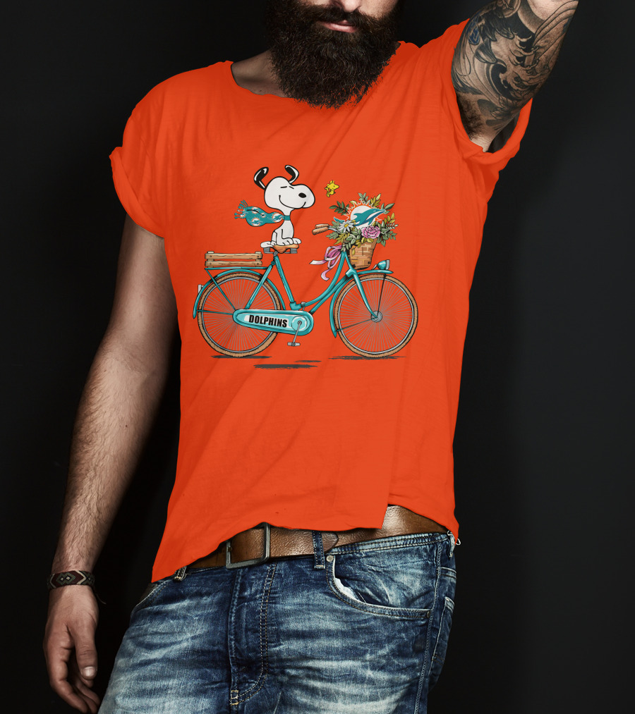 Miami Dolphins Snoopy Bicycle Adventure T-Shirt