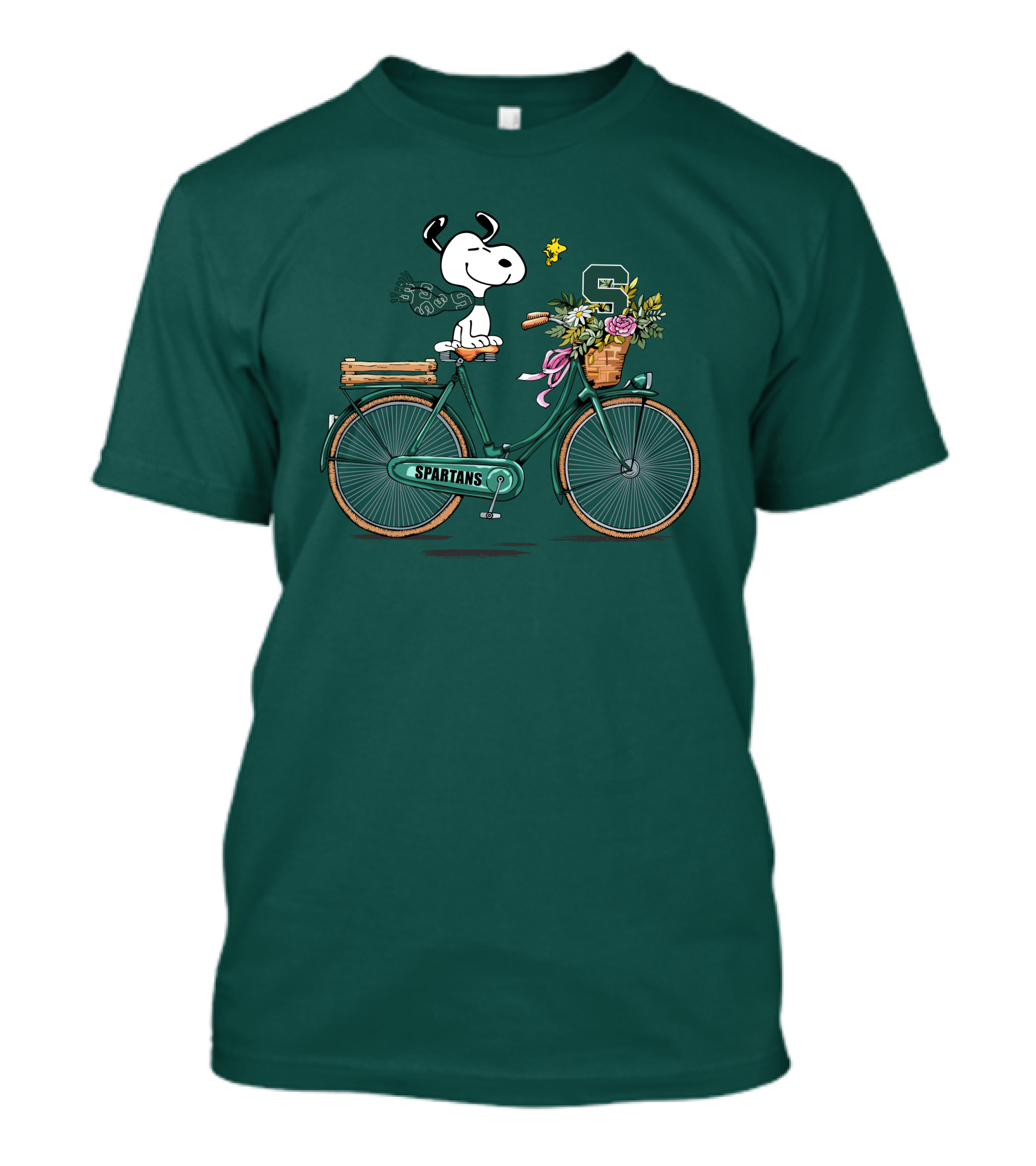 Michigan State Spartans Snoopy On Bicycle With Flowers T-Shirt