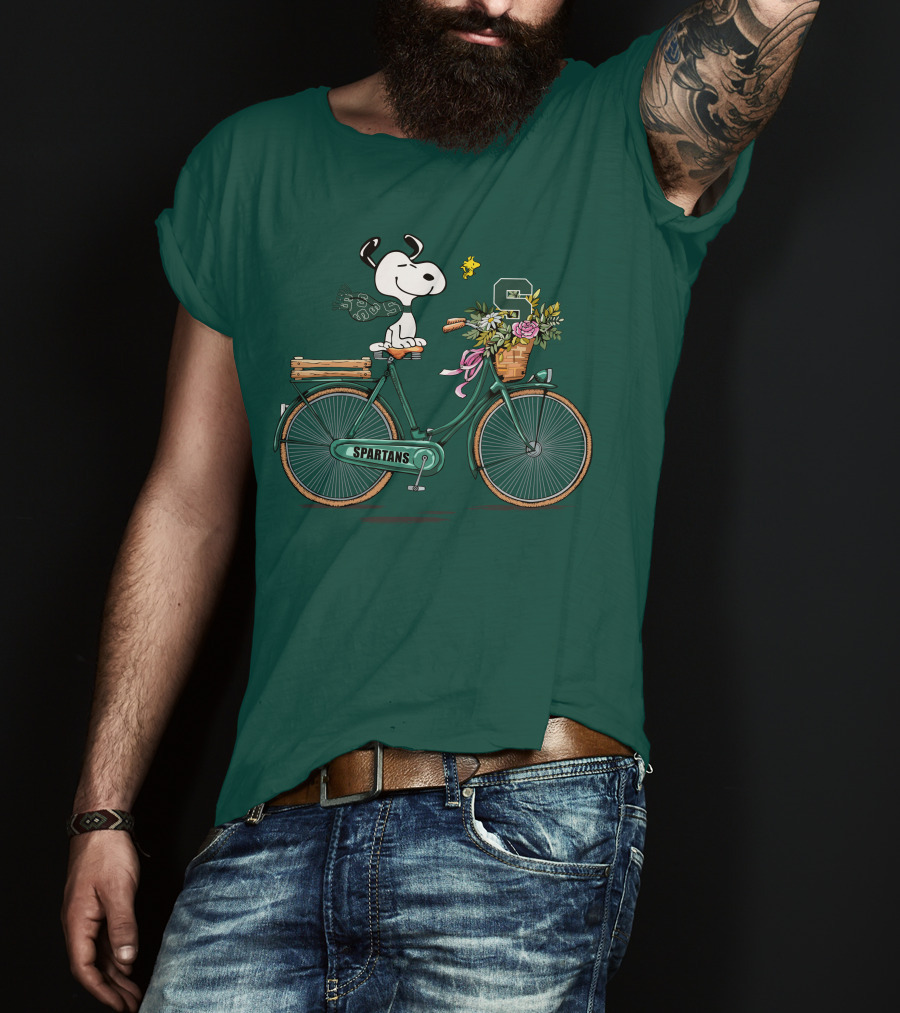 Michigan State Spartans Snoopy On Bicycle With Flowers T-Shirt