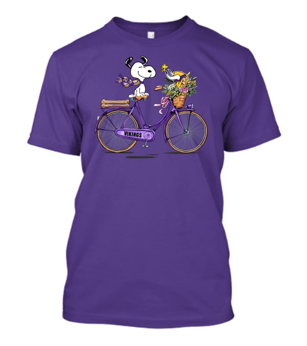 Minnesota Vikings Snoopy Woodstock Bicycle Adventure T-Shirt