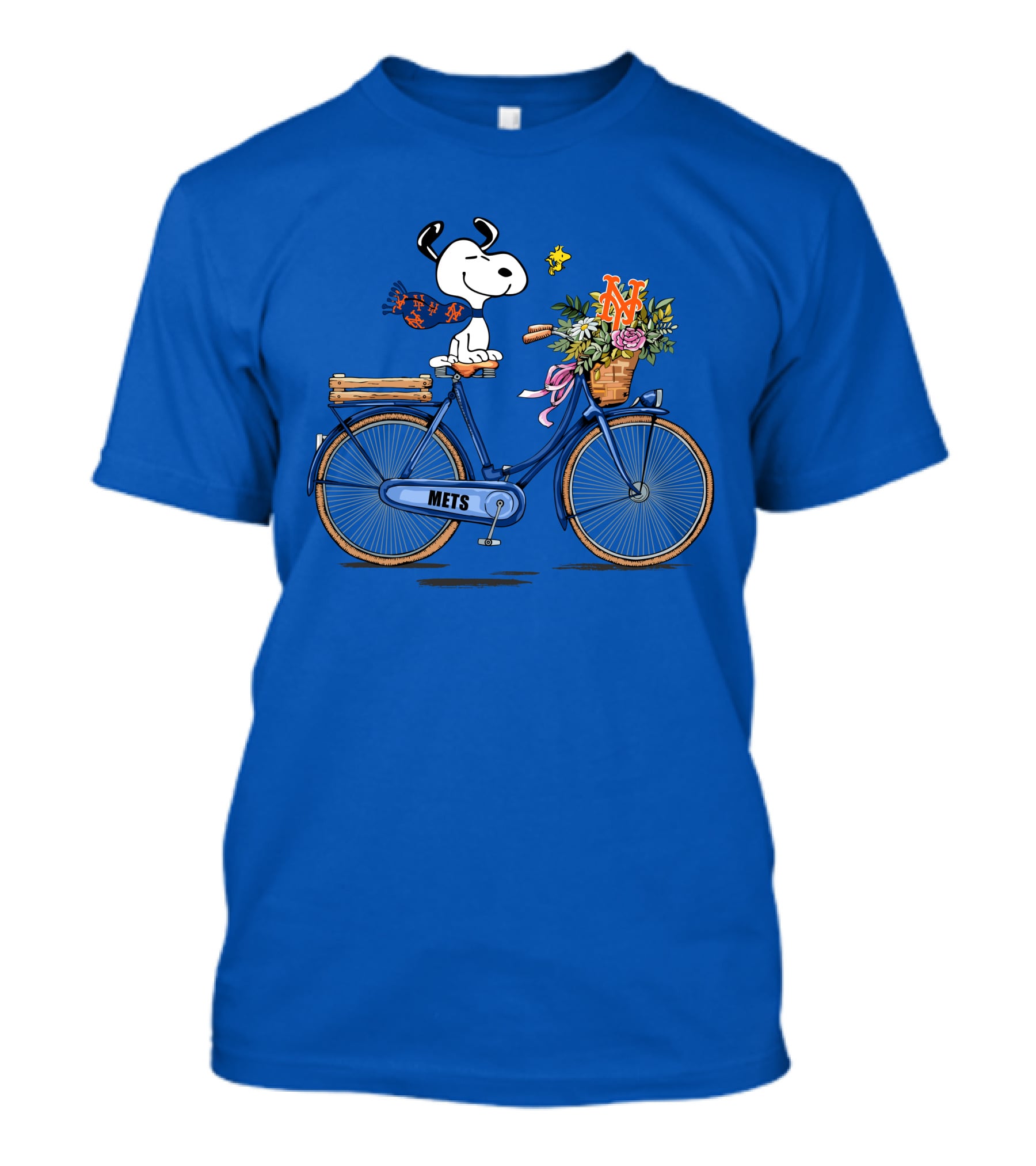 New York Mets Snoopy Bicycle Adventure With Baseball And Woodstock T-Shirt