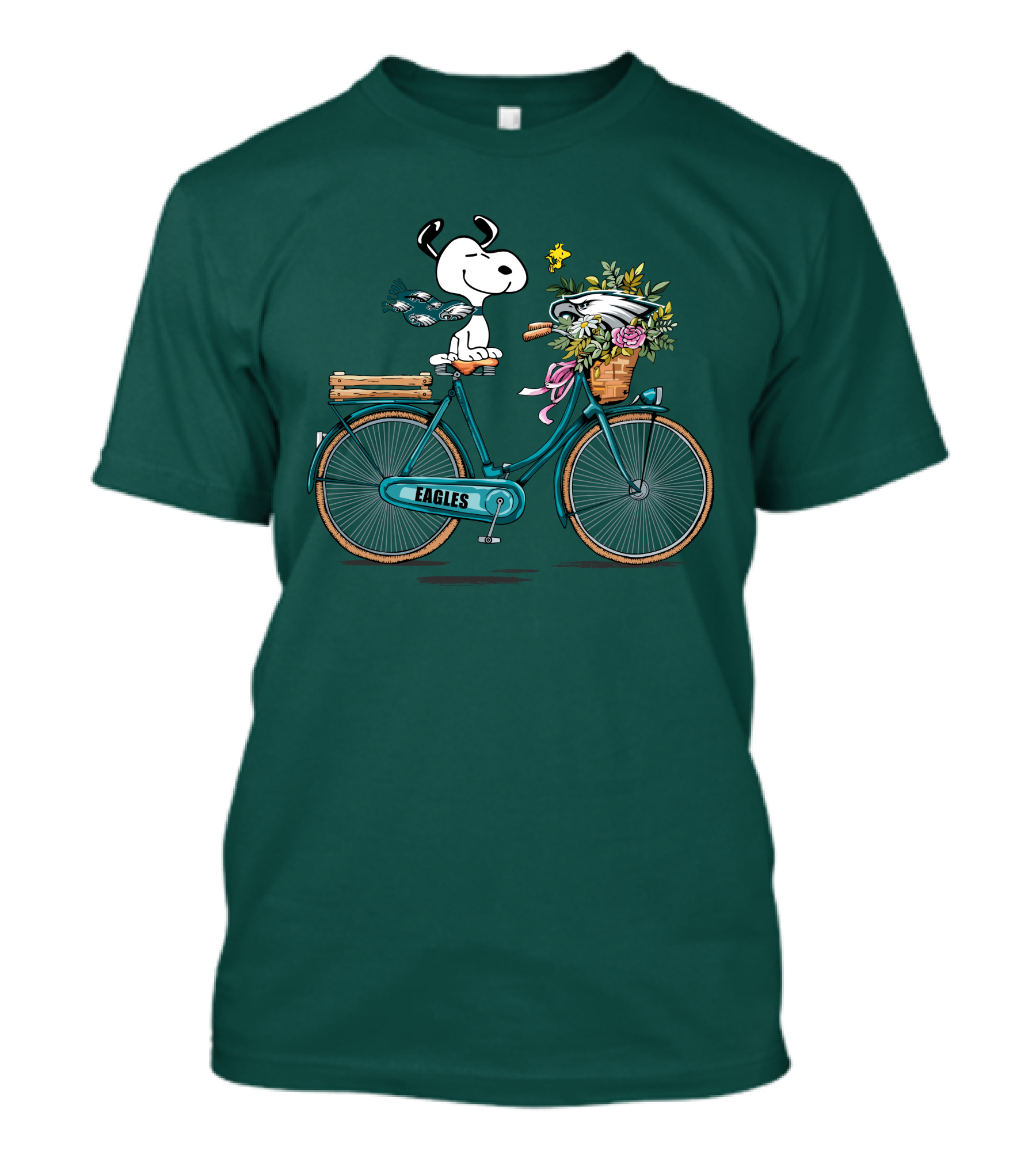 Philadelphia Eagles Snoopy Bicycle Flower Basket T-Shirt