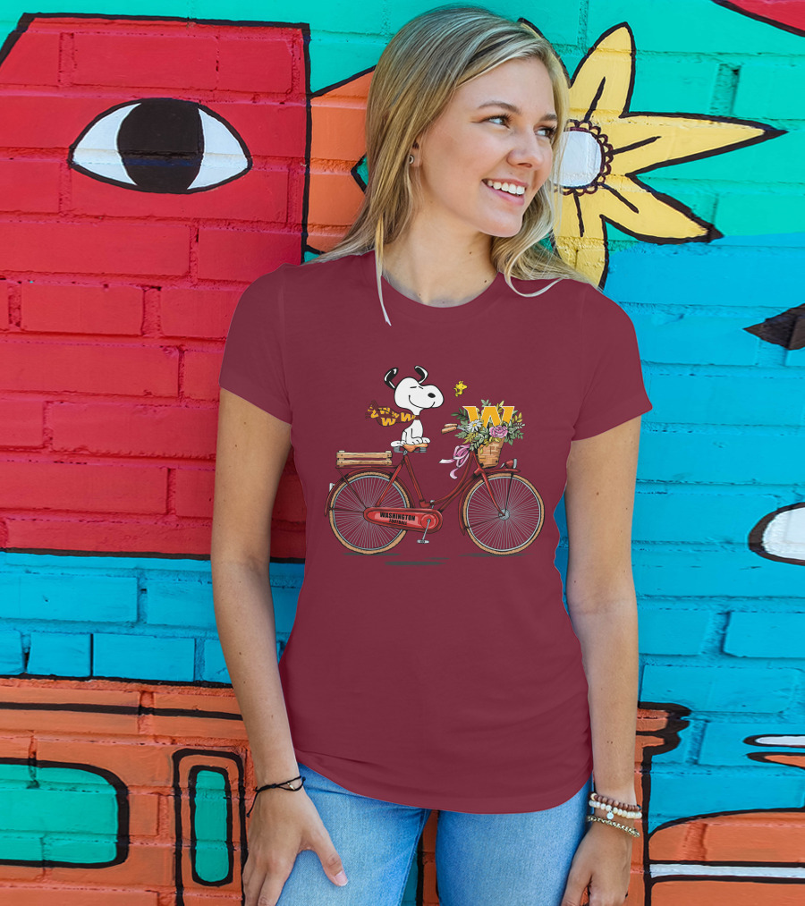 Washington Football Team Snoopy With Bicycle And Flowers T-Shirt