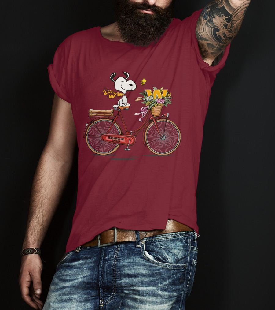 Washington Football Team Snoopy With Bicycle And Flowers T-Shirt