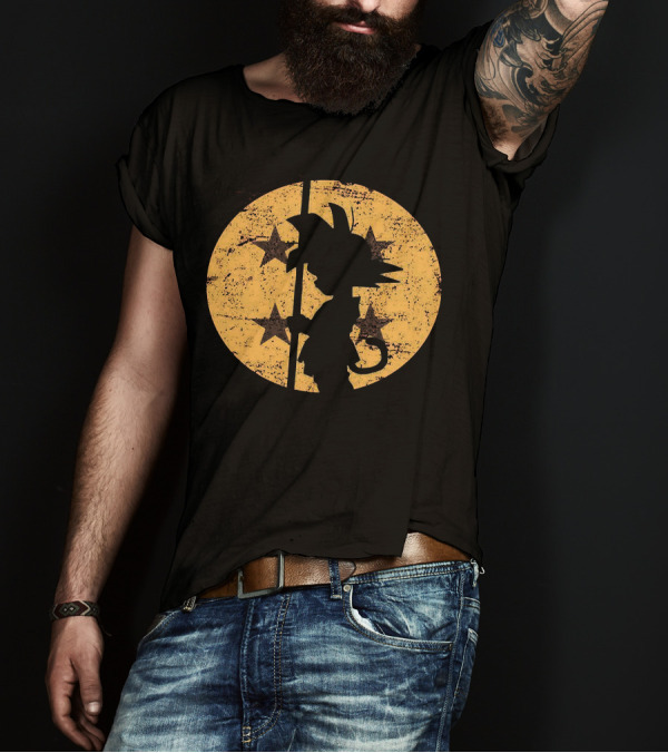 Songoku Dragonball Silhouette With Stars Circle T-Shirt