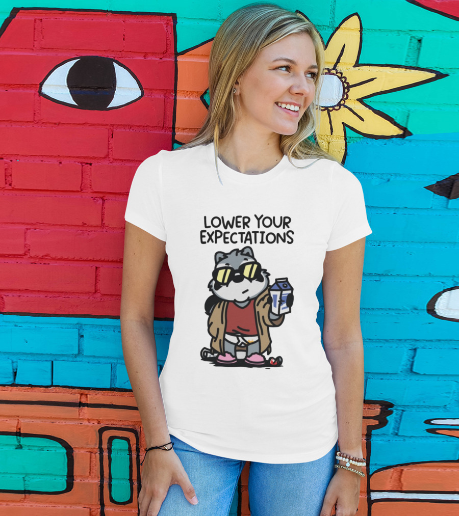 Lower Your Expectations Cartoon Character With Sunglasses And Milk Carton T-Shirt