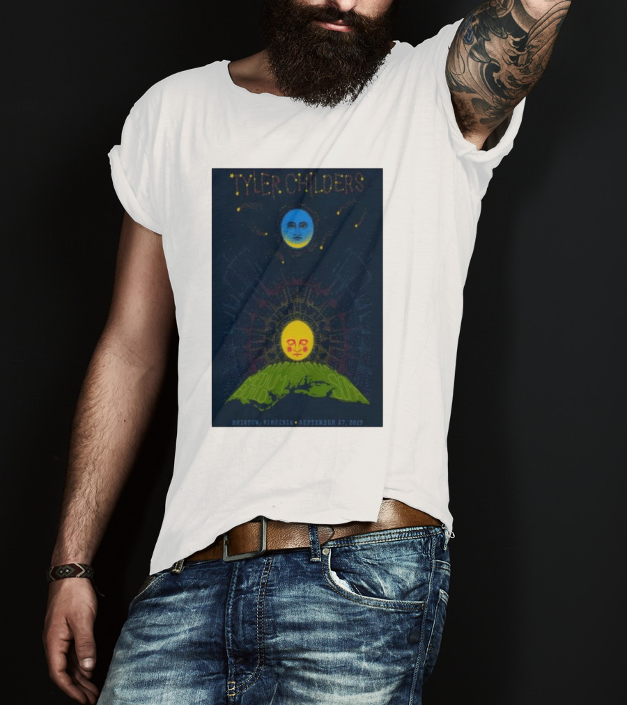 Tyler Childers Bristow Virginia September 27 2025 Medium Build Sola Blue Moon Yellow Sun T-Shirt