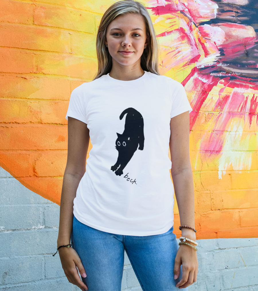 Beck Stretching Cat Silhouette Black Outline T-Shirt