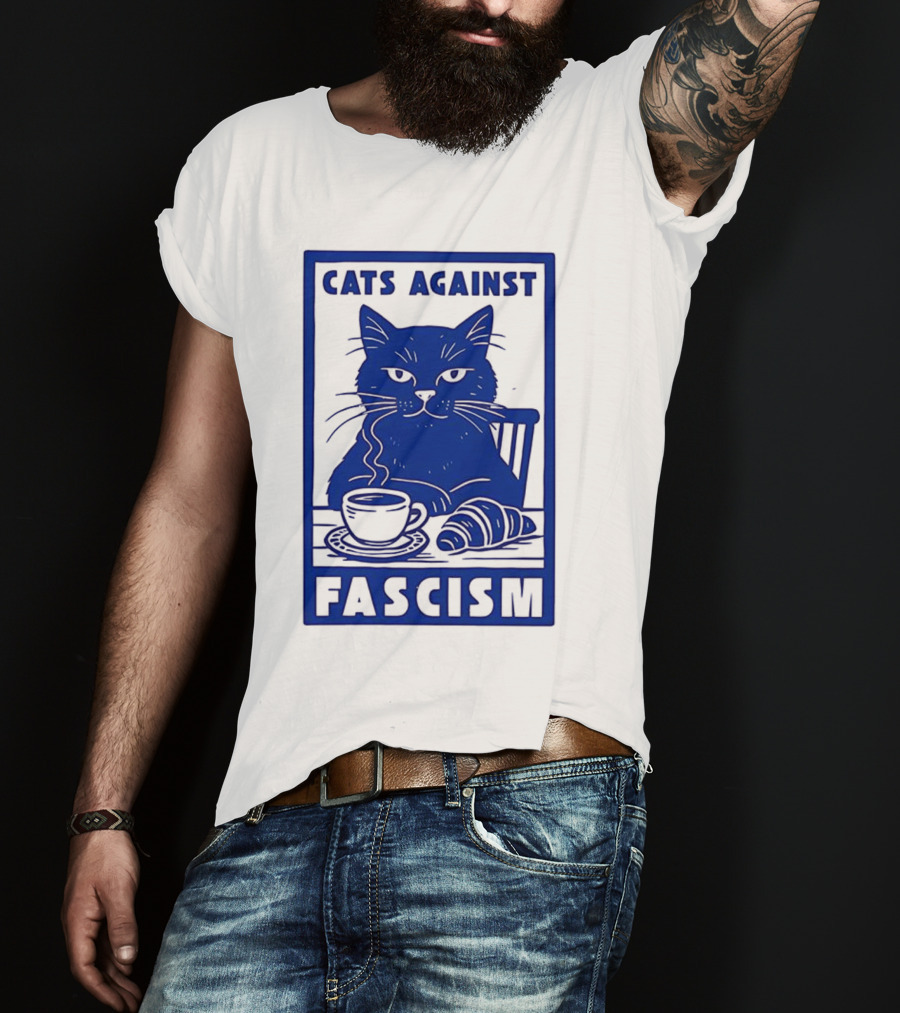 Cats Against Fascism Coffee And Croissant T-Shirt