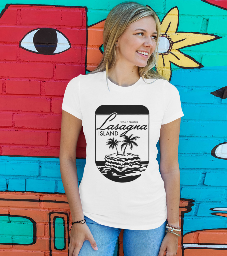 World Famous Lasagna Island Cat Cartoon Comic Humor Retro Style T-Shirt