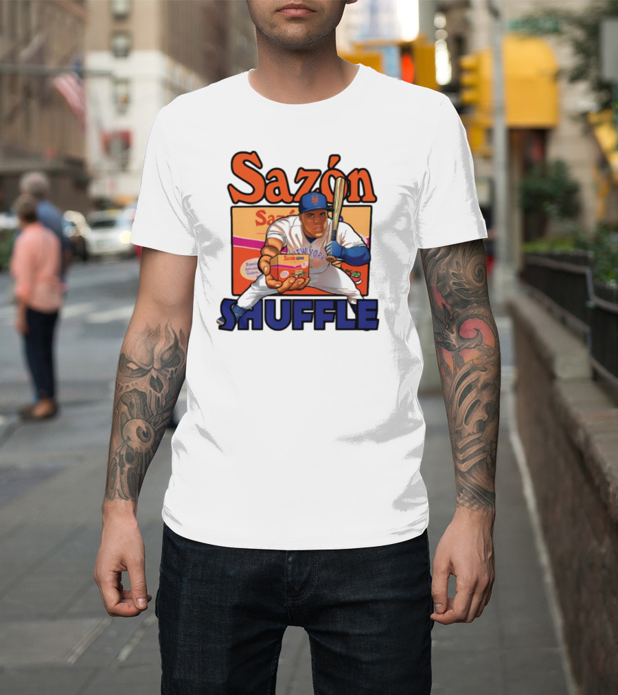 New York Sazón Goya Baseball Player Shuffle T-Shirt