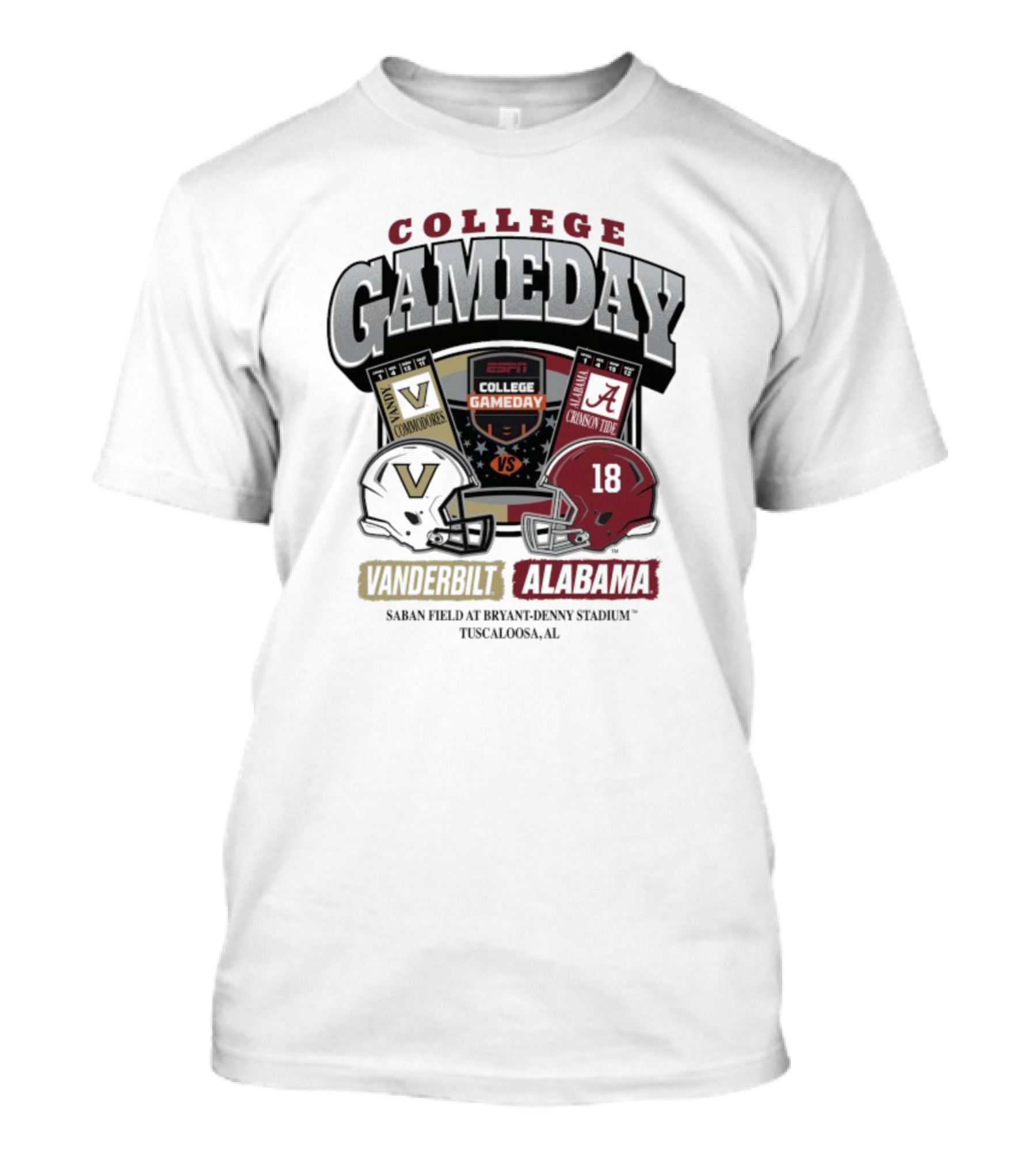 College GameDay Vanderbilt Commodores Vs Alabama Crimson Tide Saban Field Bryant Denny Stadium Tuscaloosa 2025 T-Shirt