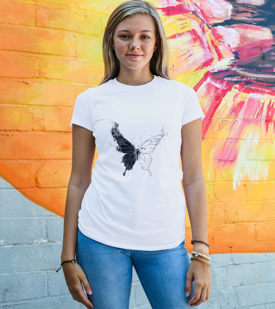 Princess Goes Butterfly Diagram Black Wings Illustration T-Shirt