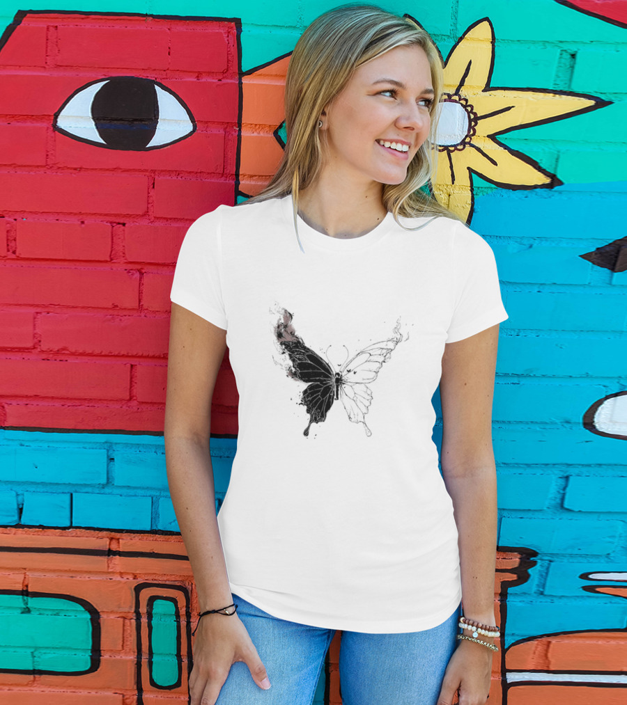Princess Goes Butterfly Diagram Black Wings Illustration T-Shirt
