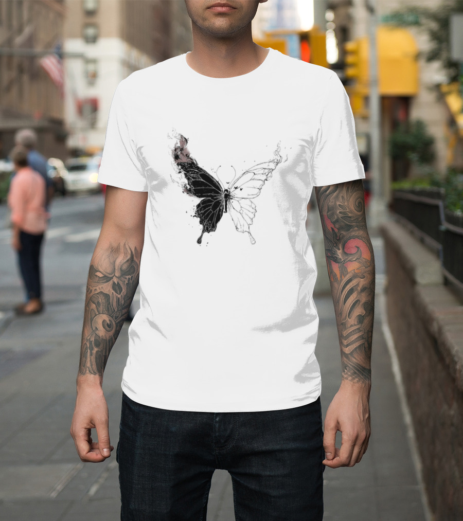 Princess Goes Butterfly Diagram Black Wings Illustration T-Shirt