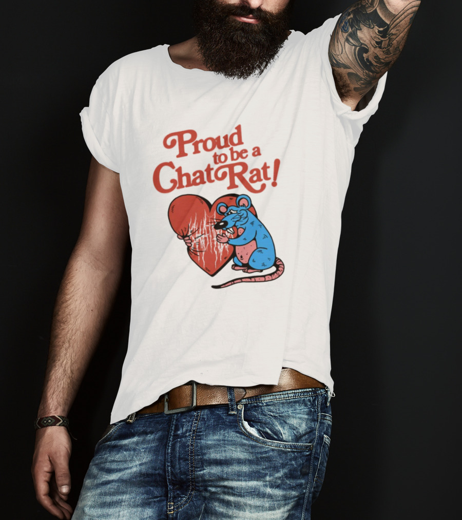 Proud To Be A Chat Rat Heart Hugging Cartoon Blue Rat T-Shirt