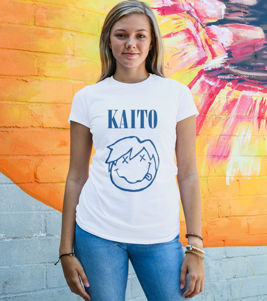 Kaito Blue Cartoon Smiley Face With X Eyes T-Shirt