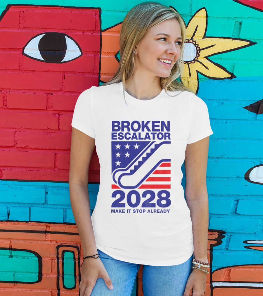 Broken Escalator 2028 Make It Stop Already American Flag Stars Stripes T-Shirt