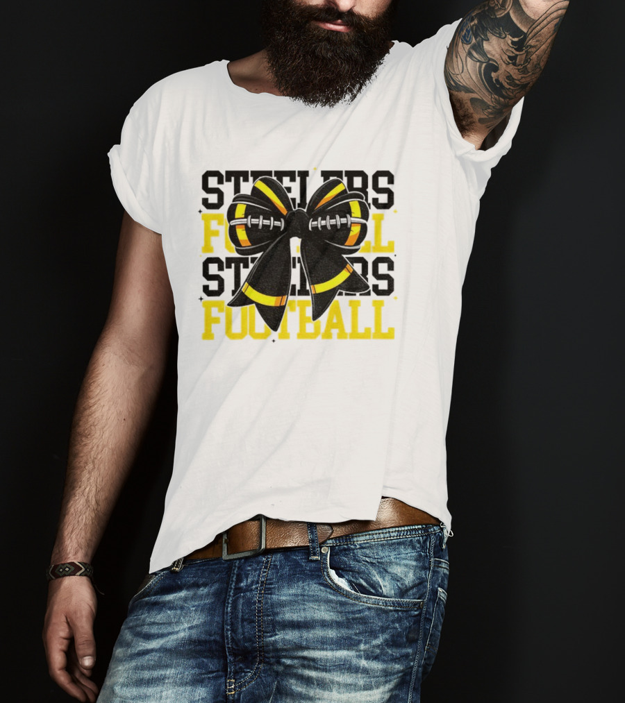 Pittsburgh Steelers Football Coquette Mom Bow Game Day T-Shirt