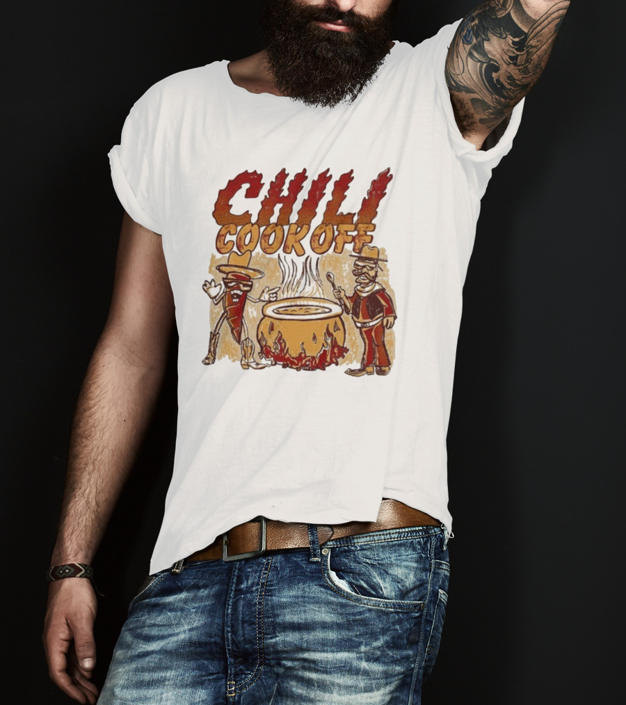 Chili Cookoff Spicy Pepper Cowboy And Chef Duel Over Fiery Pot T-Shirt