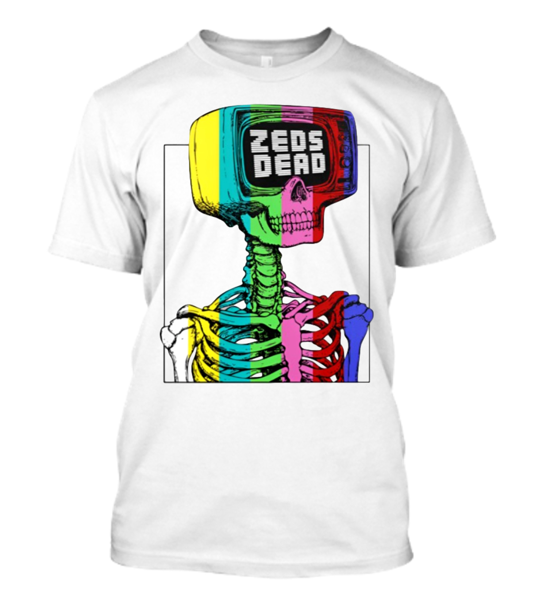 Zeds Dead TV Head Skeleton Multicolor Test Pattern T-Shirt