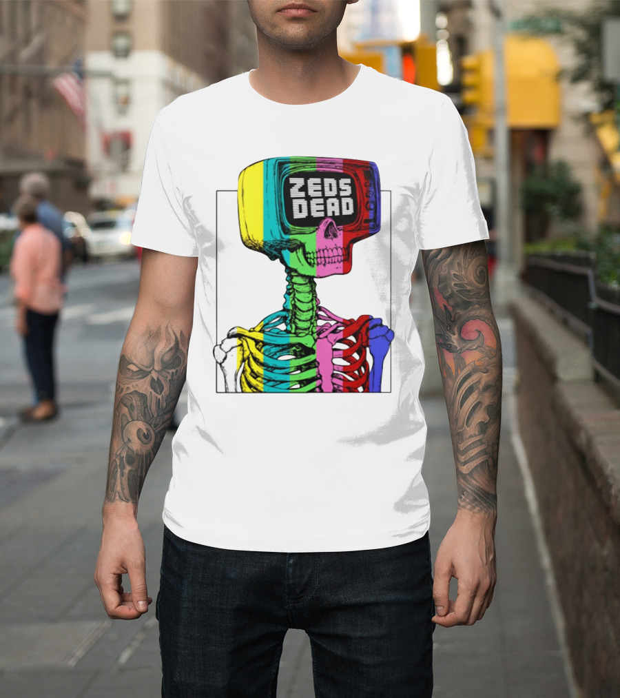 Zeds Dead TV Head Skeleton Multicolor Test Pattern T-Shirt