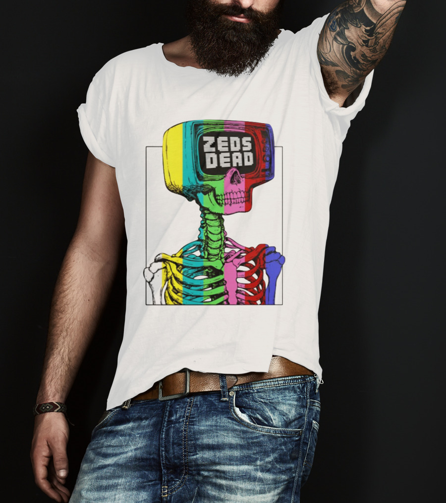 Zeds Dead TV Head Skeleton Multicolor Test Pattern T-Shirt