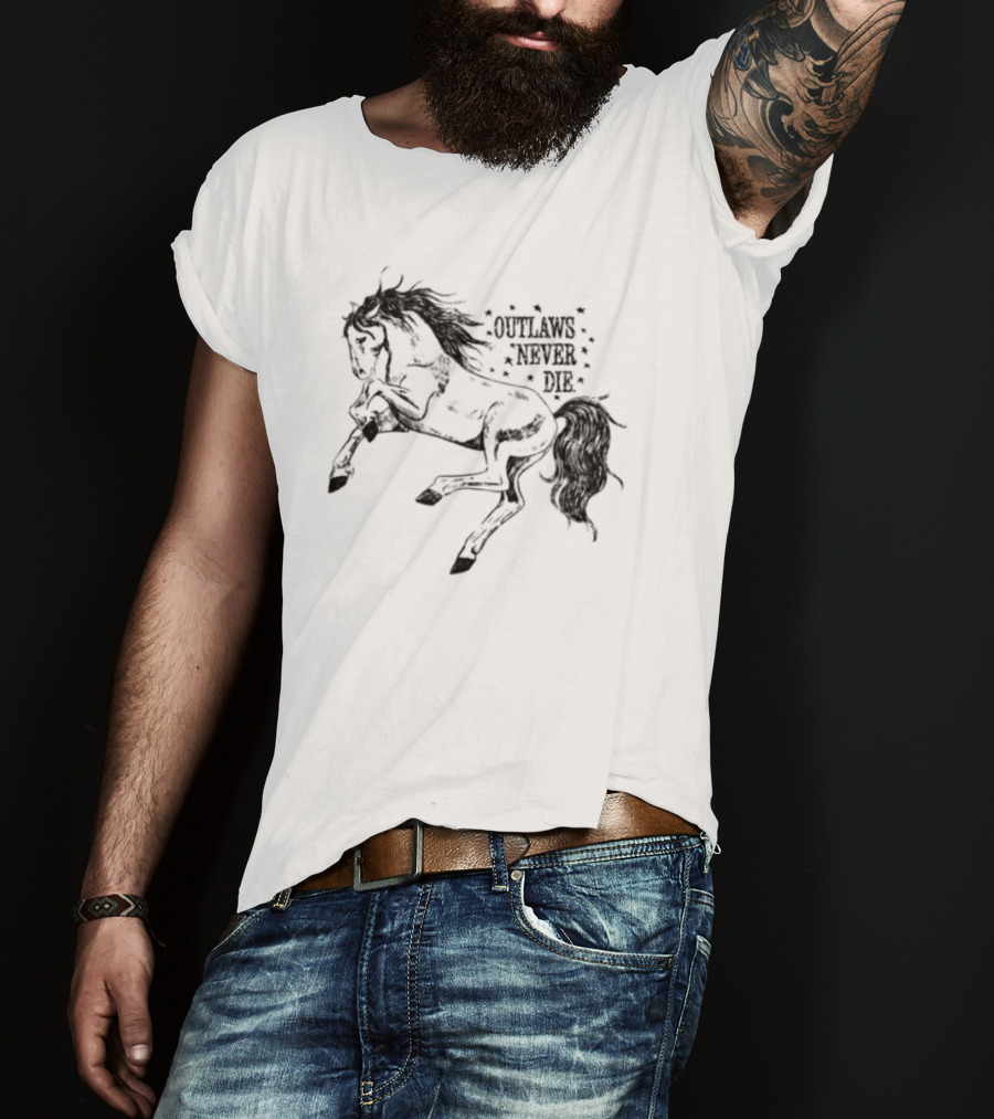 Oatmilklady Wild Horse Outlaws Never Die Retro Western Style T-Shirt