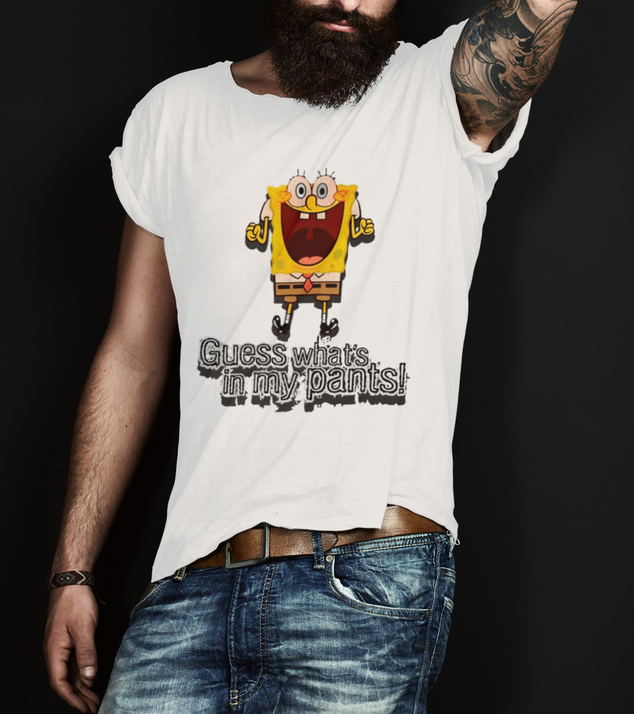 "Guess What's In My Pants Funny SpongeBob SquarePants Patrick Reference" T-Shirt