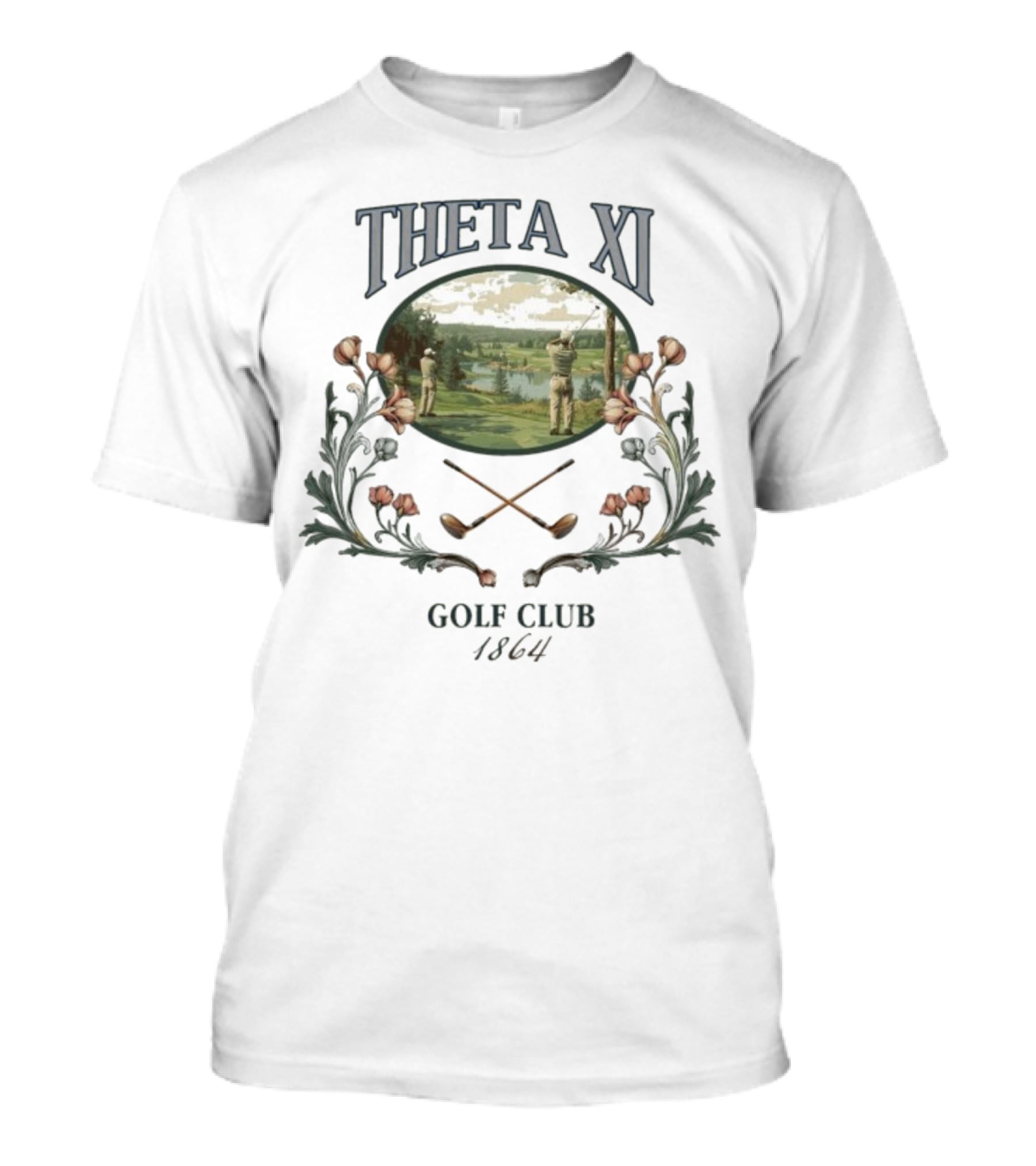Theta Xi Golf Club 1864 Vintage Landscape And Floral Accents T-Shirt