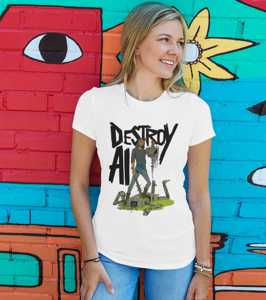 "Aftermath Destroy AI Futuristic Battle Scene" T-Shirt